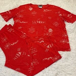 Slinky Brand Red WOMENS  Pajama Set with Playful Patterns TOP IS XL, PANTS ARE L